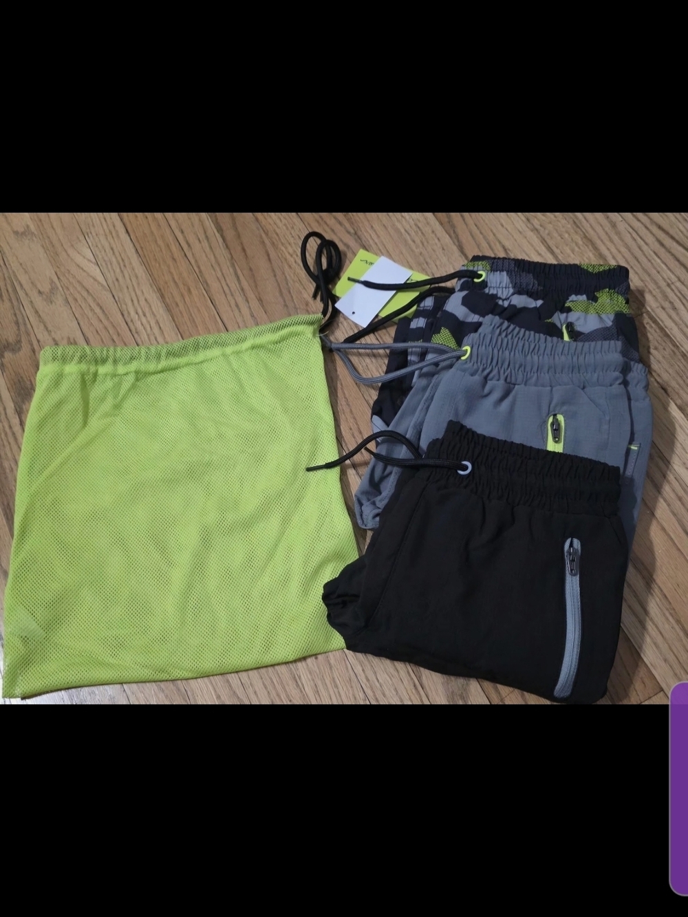 Eddie Bauer Boys Neon Green Black Gray Athletic Shorts Set
